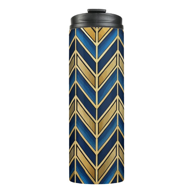 GARRAFA TÉRMICA  PADRÃO ZIG ZAG ART DICE AZUL E DOURADO (Frente)