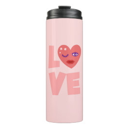Garrafa Térmica Padrões de desenho coloridos cor-de-rosa com amor 