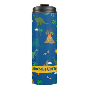 Garrafa Térmica Padrões de Dinossauro Azul-Cinto Plantas Selvagens