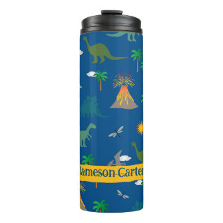 Garrafa Térmica Padrões de Dinossauro Azul-Cinto Plantas Selvagens