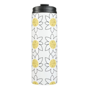 Garrafa Térmica Padrões de flores brancas amarelas da margarida, a