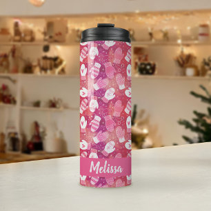 Garrafa Térmica Padrões de natal em rosa