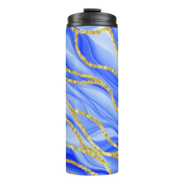 GARRAFA TÉRMICA  PADRÕES DE ONDA AZUL E DOURADO DE AGATE (Frente)