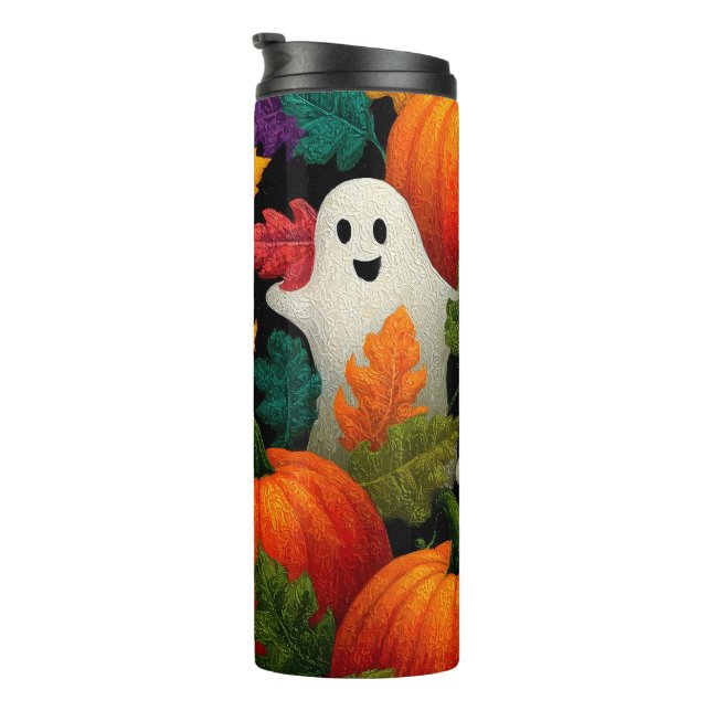 Garrafa Térmica Padrões do Halloween com Pumpkins Laranja (Rotação à direita)