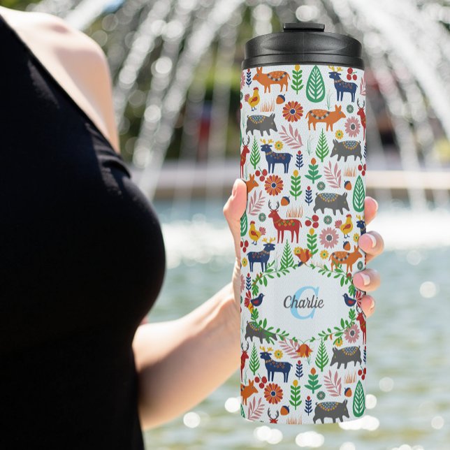 Garrafa Térmica Padrões do Monograma de Arte Folicular Escandinávi (Criador carregado)