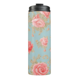 Garrafa Térmica Padrões Florais de Rosas Rosa