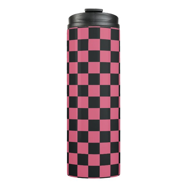 Garrafa Térmica Padrões Rosa e Preto Xadrez Checker Check (Frente)