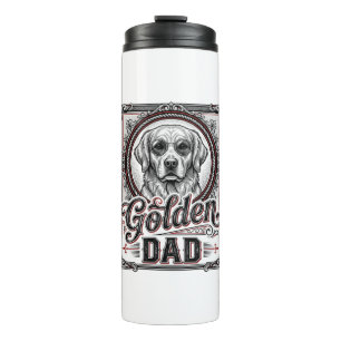 Garrafa Térmica Pai Golden Retriever Design de Gravura Vintage_1