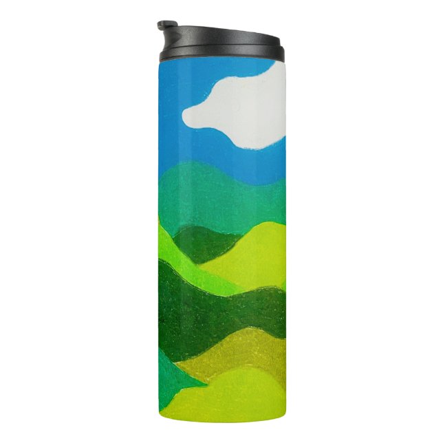Garrafa Térmica Paisagem Abstrata de Lápis de Cor Céu Azul (Rotação à direita)