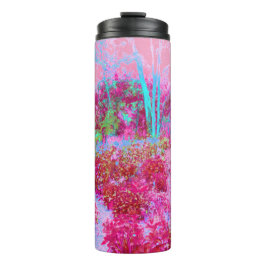 Garrafa Térmica Paisagem Impressionista de Jardim Vermelho e Rosa