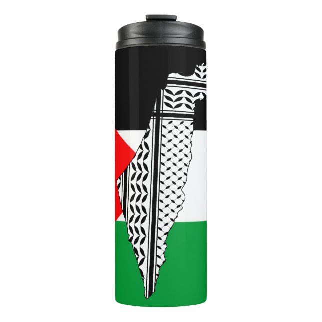 Garrafa Térmica Palestina - Bandeira e Mapa com Padrão Keffiyeg (Frente)
