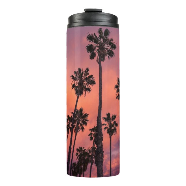 Garrafa Térmica Palm Trees em Sunset personalizado name tumbler (Frente)
