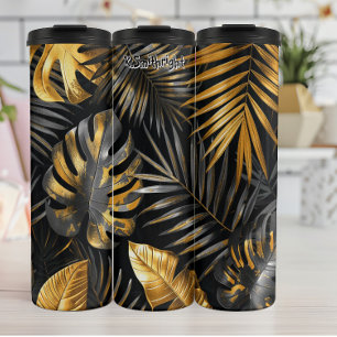 Garrafa Térmica Palma do ouro e padrão Monstera