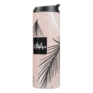 Garrafa Térmica Palmas Preto Branco Tom Terroso Rosa
