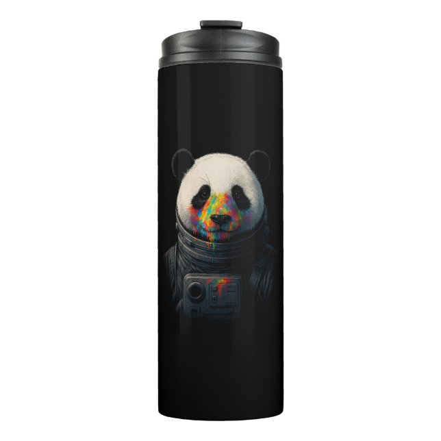 Garrafa Térmica Panda Astronauta com Salpico de Tinta Neon  (Frente)