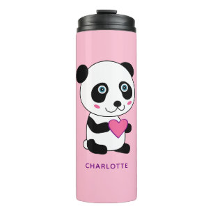 Garrafa Térmica Panda bonita com um nome personalizado cor-de-rosa