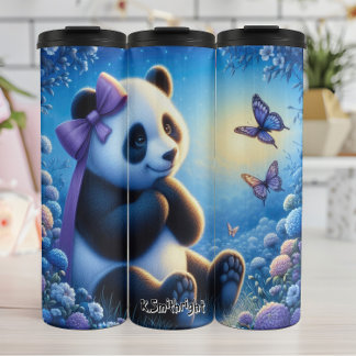 Garrafa Térmica Panda com borboletas nas flores