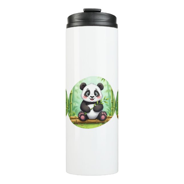 Garrafa Térmica Panda de Desenho Animado Fofo em Remendo de Bambu (Frente)