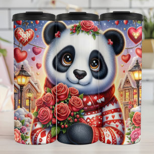 Garrafa Térmica Panda Fofo Buquê de Rosas de Inverno