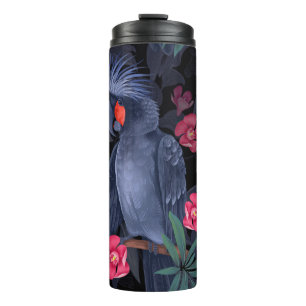 Garrafa Térmica Papagaio Negro Floral Exótico: Natureza Tropical
