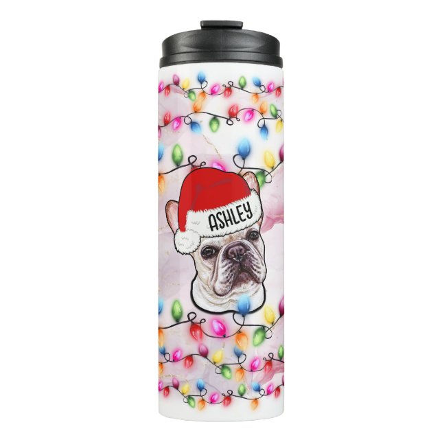 Garrafa Térmica Papai Noel de Natal Cabeça de Cachorro Francês (Frente)