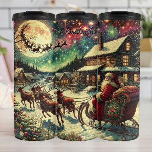Garrafa Térmica Papai Noel Desliza pelos Céus de Fim de Ano