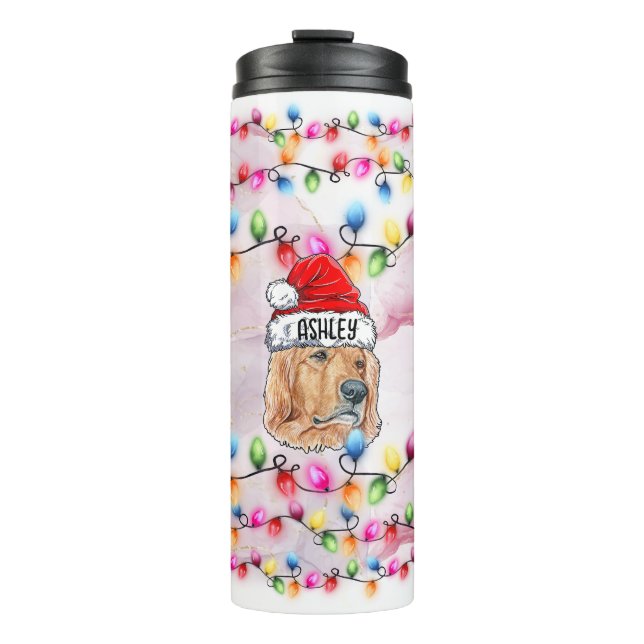Garrafa Térmica Papai Noel do Natal Cachorro de cabeça de Retrieve (Frente)