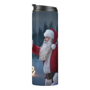 Garrafa Térmica Papai Noel Segurando Floco de Neve Brilhante