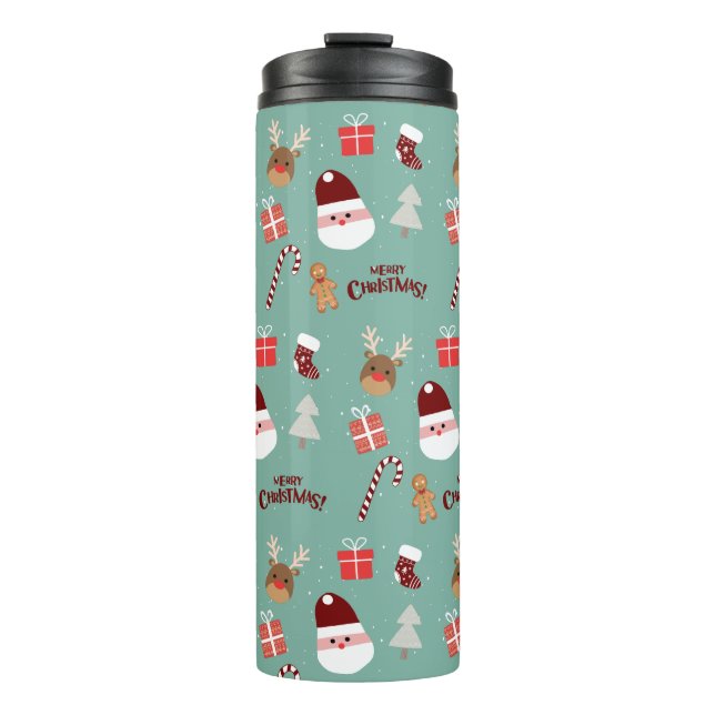 Garrafa Térmica Papais noeis Bonitos Reindeer Candy Cane Gingerpão (Frente)