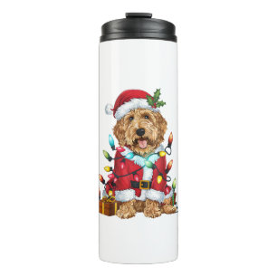 Garrafa Térmica Papais noeis de Iluminação Labradoodle Cachorro Na