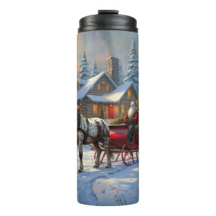 Garrafa Térmica Papais noeis de Sleigh de um cavalo natalino