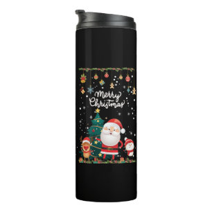 Garrafa Térmica Papais noeis engraçados, Snowman, Reindeer Feliz