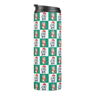 Garrafa Térmica Papais noeis pinguins aquarela Padrão Feliz de Nat