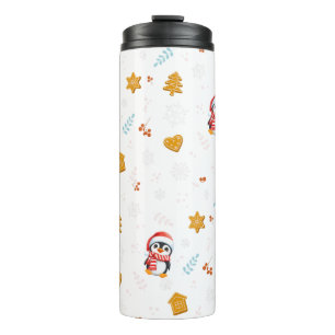 Garrafa Térmica Papais noeis Pinguins Feliz Padrão de Árvore de Na