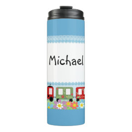 Garrafa Térmica Para menino, homem, criança, trem, alegre, azul