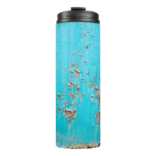 Garrafa Térmica Parede de metal pintada com azul enferrujado. Text (Frente)