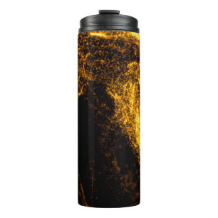 Garrafa Térmica Partículas fluidas de cor dourada que fluem linda