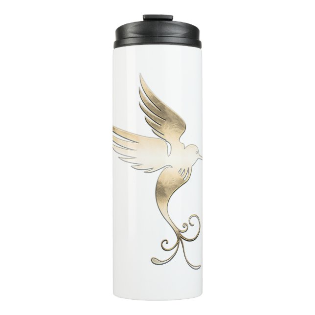 Garrafa Térmica Pássaro Branco ouro (Frente)