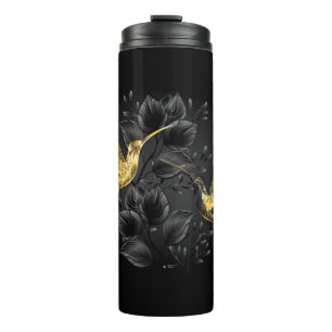 Garrafa Térmica Pássaro Humino Negro e Dourado