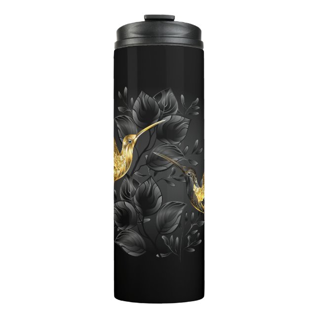 Garrafa Térmica Pássaro Humino Negro e Dourado (Frente)