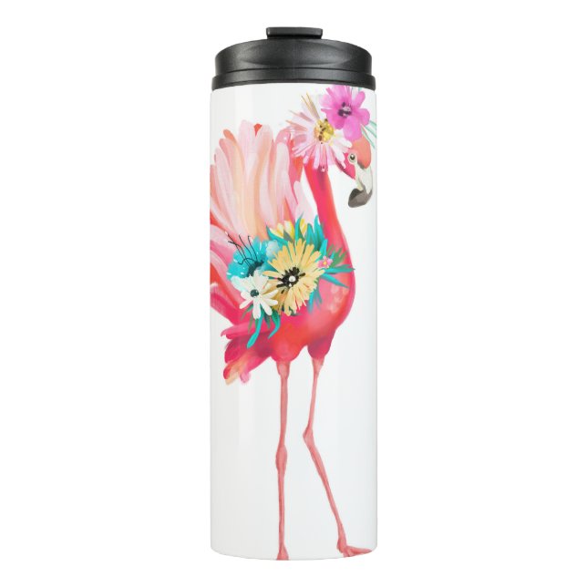 Garrafa Térmica Pássaro mexicano bonito e bonito, rosa e flamingo, (Frente)