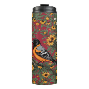 Garrafa Térmica Pássaro Oriole de Baltimore e Flores Susan de Olho