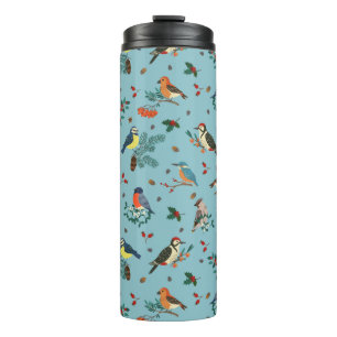 Garrafa Térmica Pássaros de inverno Festivos Padrão de Natal