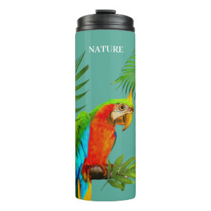 Garrafa Térmica Pássaros e Folhas de Palma de Macaw Multicolor