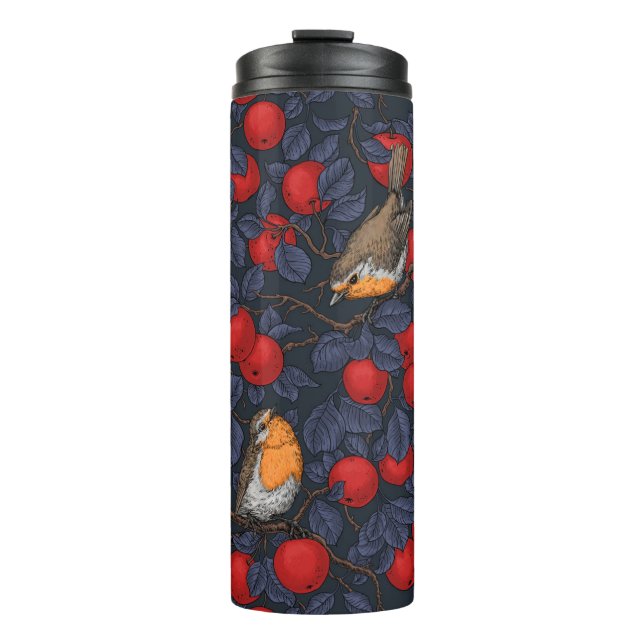 Garrafa Térmica Pássaros na macieira/azul e vermelho  (Frente)