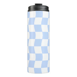Garrafa Térmica Pastel Blue White Retro Checkerboard Pattern