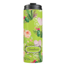 Garrafa Térmica Pastel Floral Personalizado Cactus