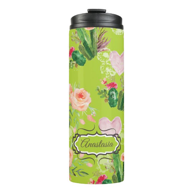 Garrafa Térmica Pastel Floral Personalizado Cactus (Frente)