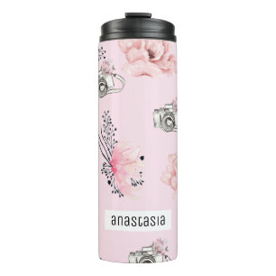 Garrafa Térmica Pastel Floral Personalizado Rosa