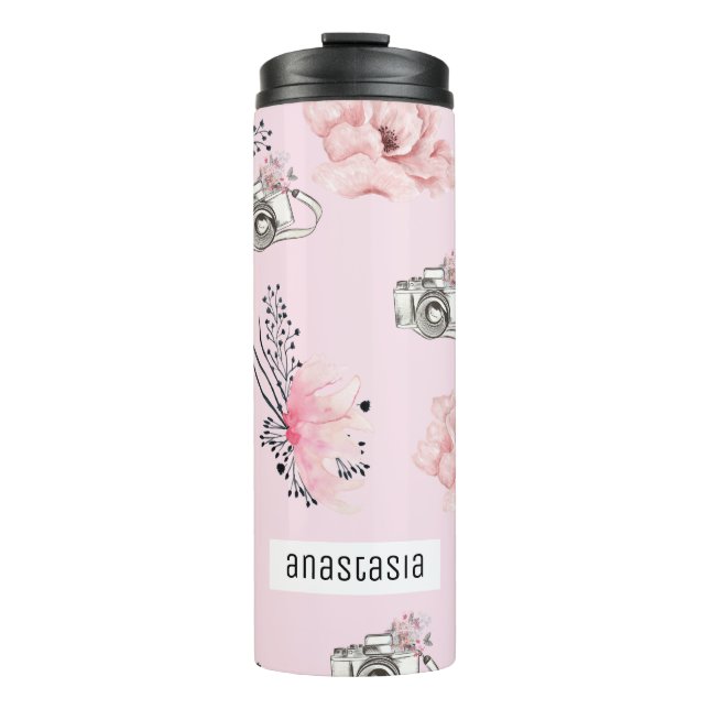 Garrafa Térmica Pastel Floral Personalizado Rosa (Frente)